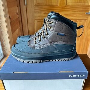 St. John's Bay Mens Hatley Flat Heel Lace Up Boots, Size 9 M, Dark Brown